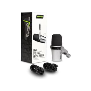 Shure MV7-S XLR/USB Dynamic Podcasting Microphone - Silver (Desktop, Mono, Dynamic, Unidirectional) - MV7-S