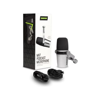 Shure MV7-S XLR/USB Dynamic Podcasting Microphone - Silver (Desktop, Mono, Dynamic, Unidirectional) - MV7-S