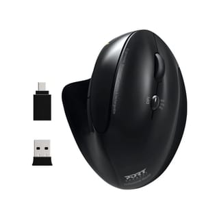 PORT Designs Ergonomic Rechargeable 2.4 GHz Bluetooth Wireless Mouse (Black, Silent, Plug-and-Play) - 900706-BT