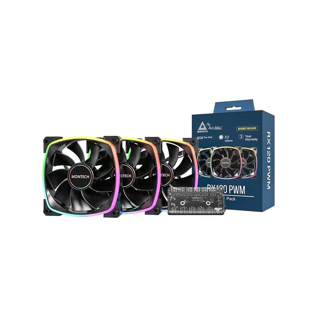 Montech RX120 PWM ARGB Ultra Durable Triple Pack Fan - Black - RX120-PWM-Black