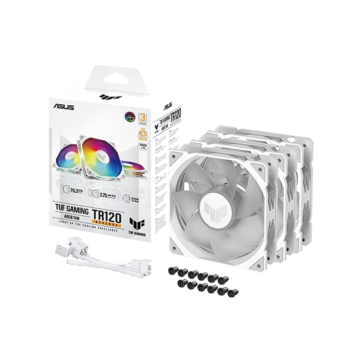 ASUS TUF Gaming TR120 ARGB Reverse Blade Triple Pack Fan - White - 90DA00D3-B09020