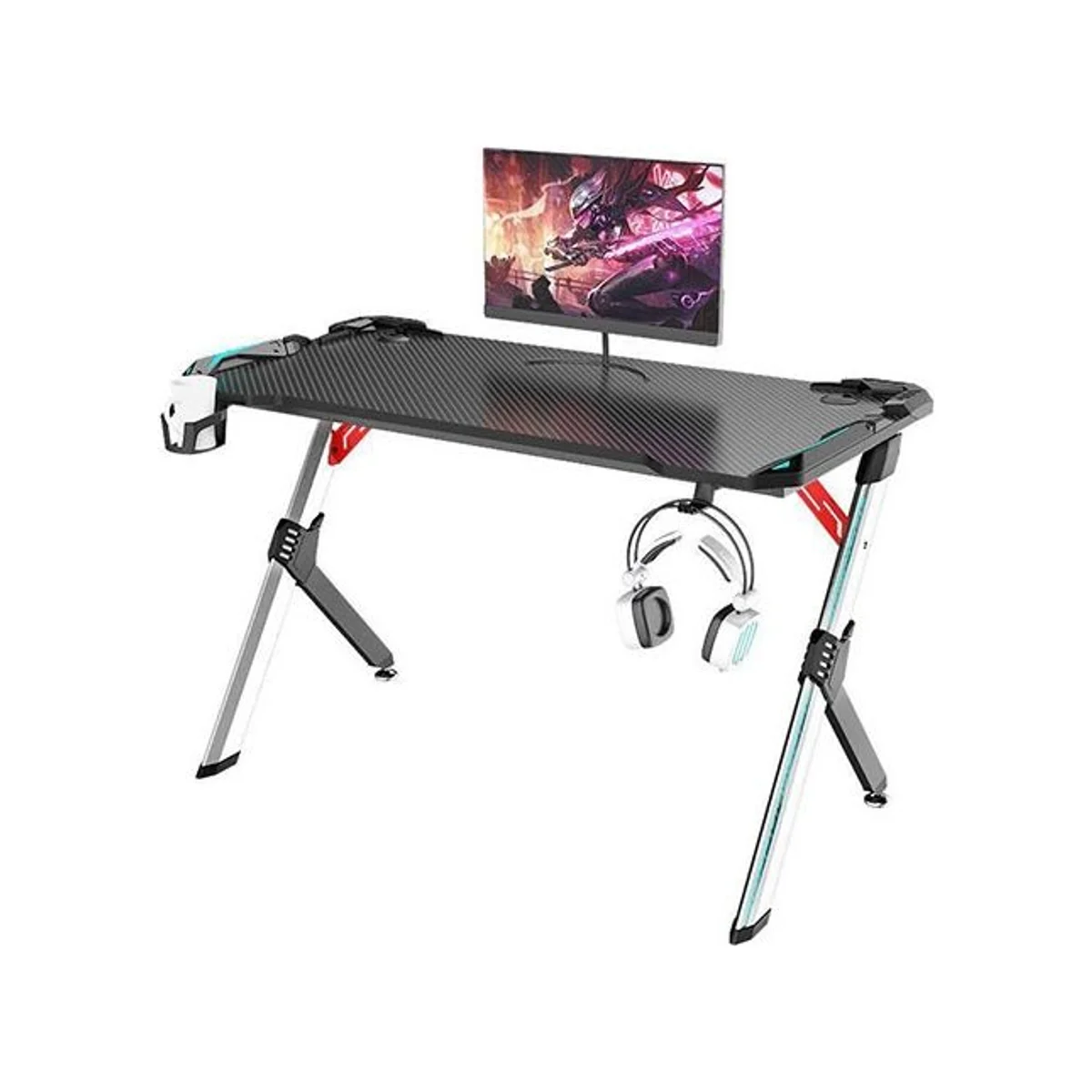 DESKOOZE GT1 Gaming Desk - Black / Red Gaming Desk (RGB Lighting, Headphone Holder, Cup Holder) - Deskooze GT1 view 2