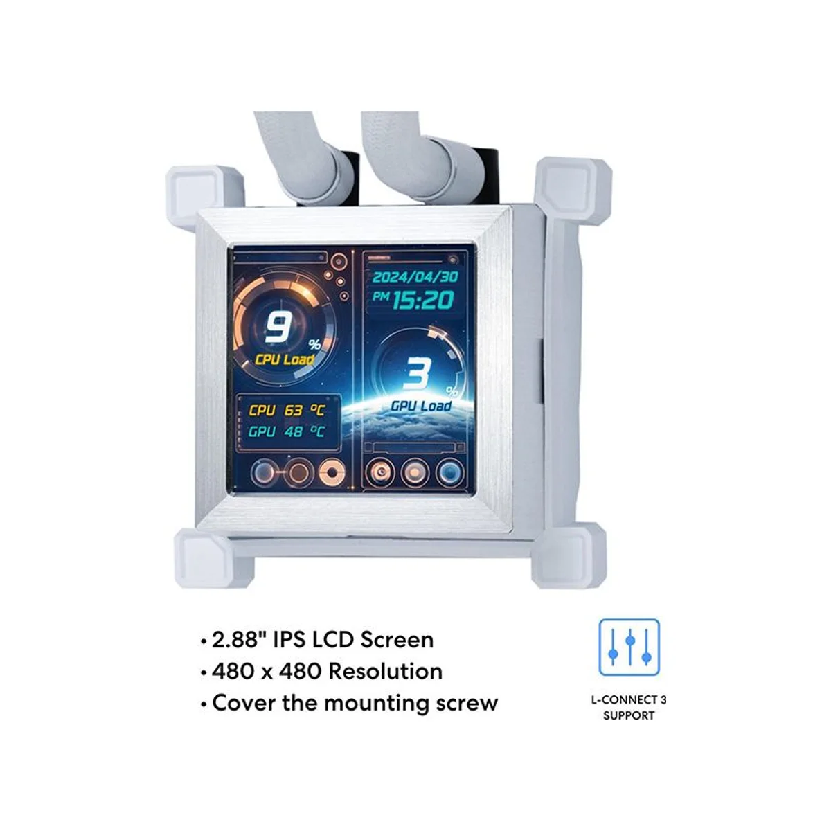 Lian Li HydroShift LCD 360TL AIO CPU Liquid Cooler - White (360mm Radiator, 2.88" IPS LCD, 2600 RPM Fans) - HSLCD36TW view 3