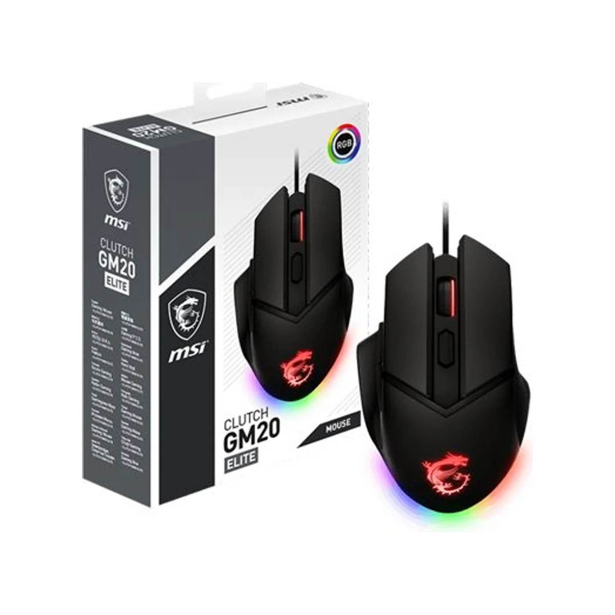 MSI Clutch GM20 Elite Gaming Mouse (PixArt PAW 3309 Sensor, 6400 DPI, RGB) - Clutch-GM20-Elite