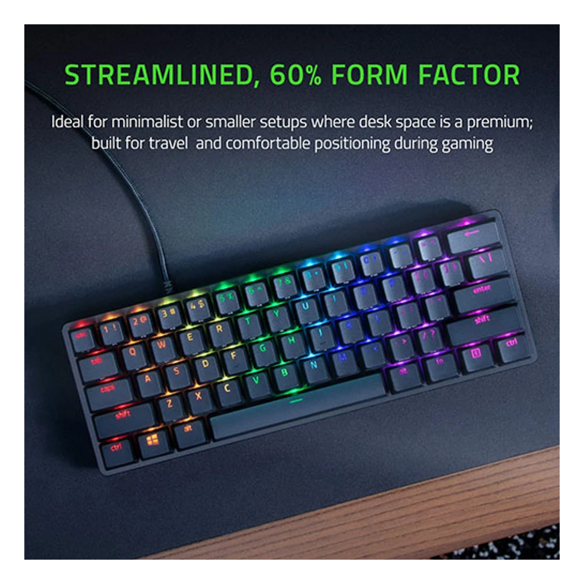 Razer Huntsman Mini 60% Gaming PBT Chroma RGB Keyboard with Clicky Purple Optical Switches | RZ03-03390100-R3M1 view 2