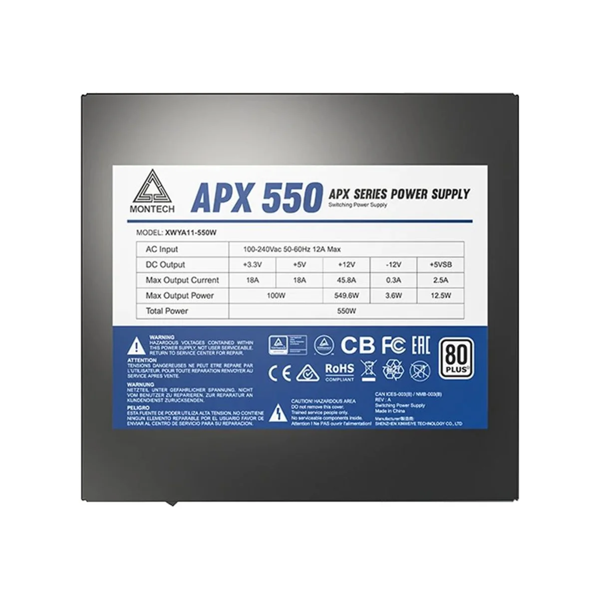 MONTECH APX 550W 80 PLUS White ATX Power Supply - Black - APX-550W view 5