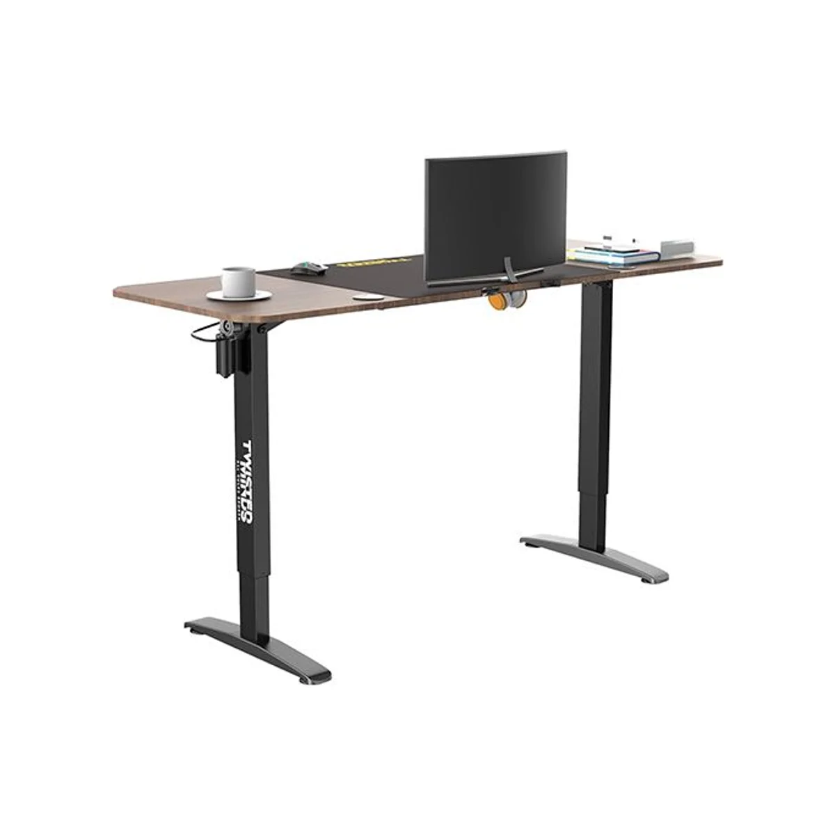 TWISTED MINDS T Shaped Height Adjustable Electric Gaming Desk (160CM*75CM) Walnut - Carbon Fiber Texture, Cup Holder, Headphone Holder, Sedentary Reminder - TM-T-9085-L view 4