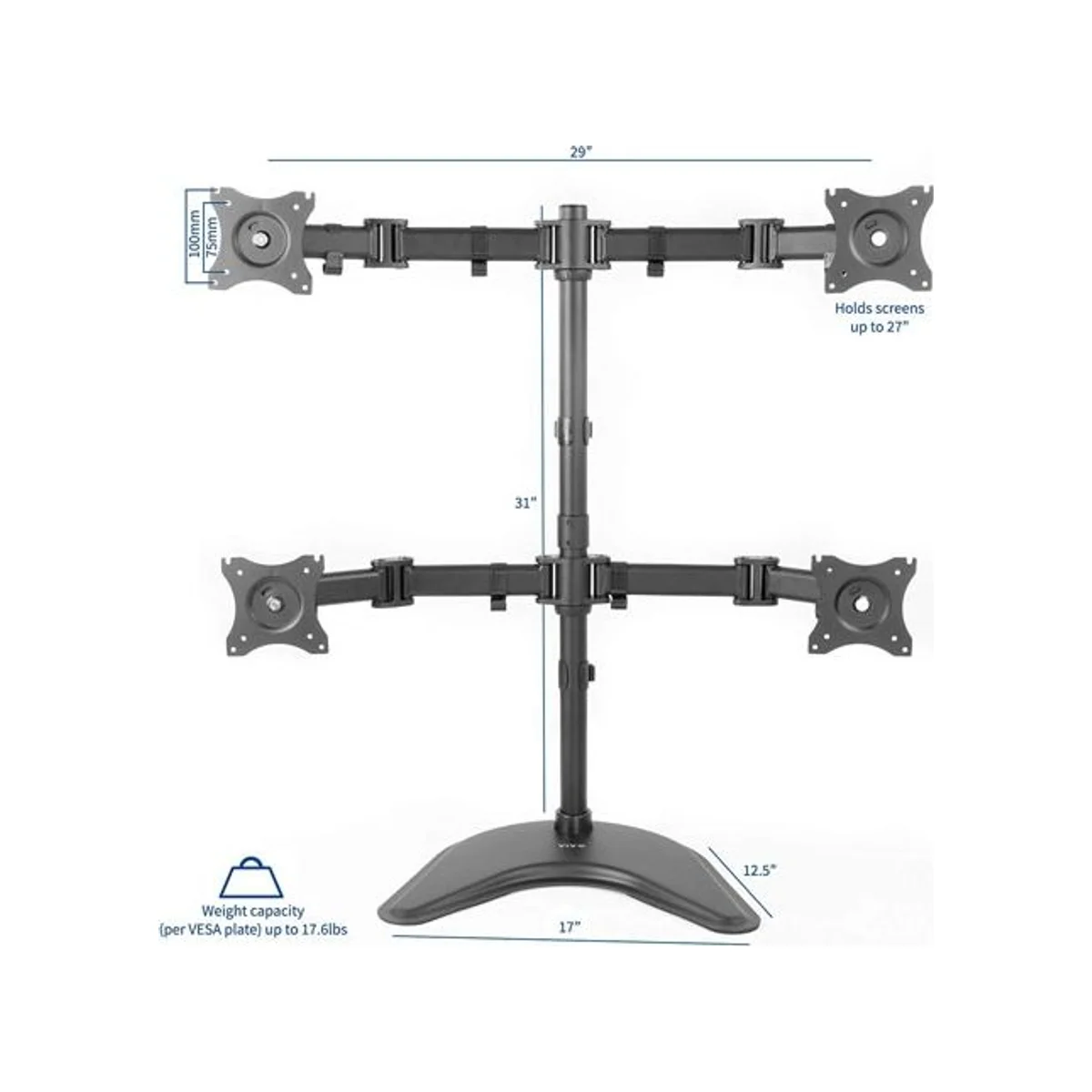 IDESIGN Quad Monitor Mount Fully Adjustable Free Standing Desk Mount for 4 LCD Screens (13-27 inch) - IDESIGN-4460 view 3