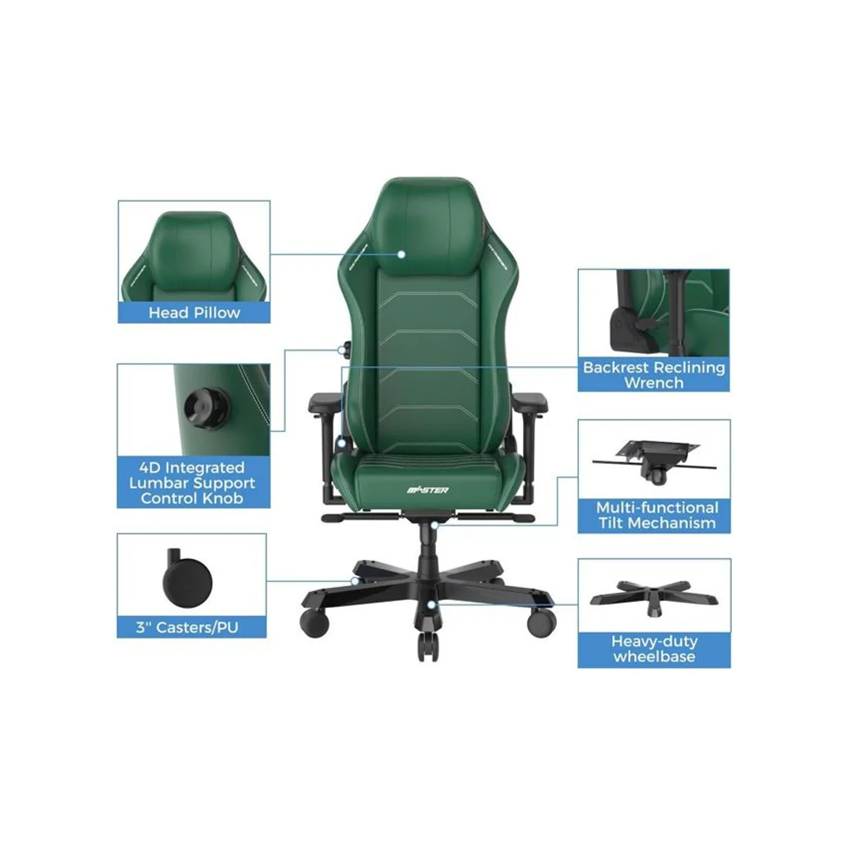 DXRACER MF23 Master Series Big and Tall Gaming Chair - Green (XL, Microfiber Leatherette, Adjustable Arms, 135° Recline) - GC-XLMF23LTD-E view 7
