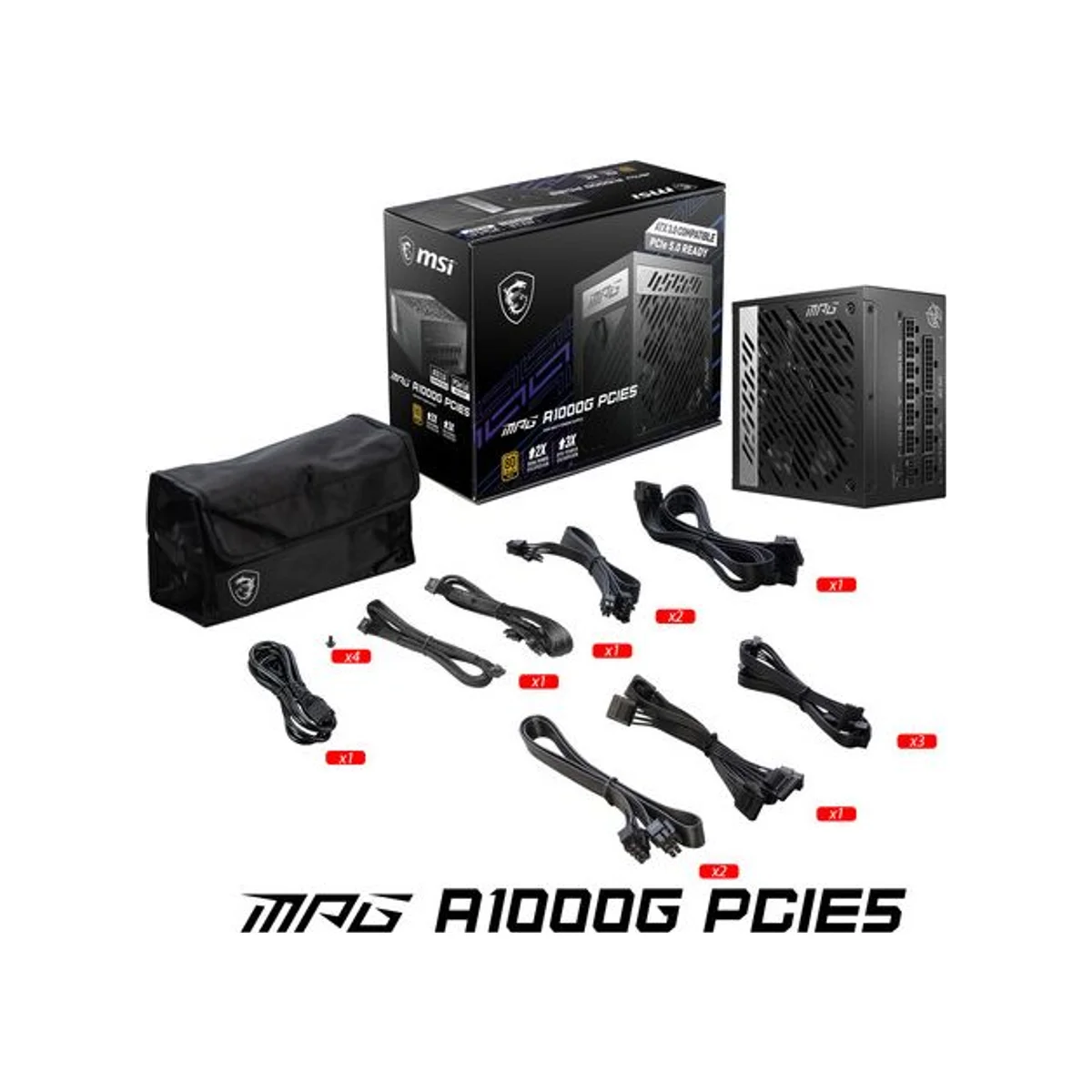 MSI MAG A1000G PCIE 5 80 Plus Gold Modular Power Supply (1000W, ATX 3.0, PCIe 5.0, 135mm FDB Fan) - 306-7ZP7C18-CE0 view 8