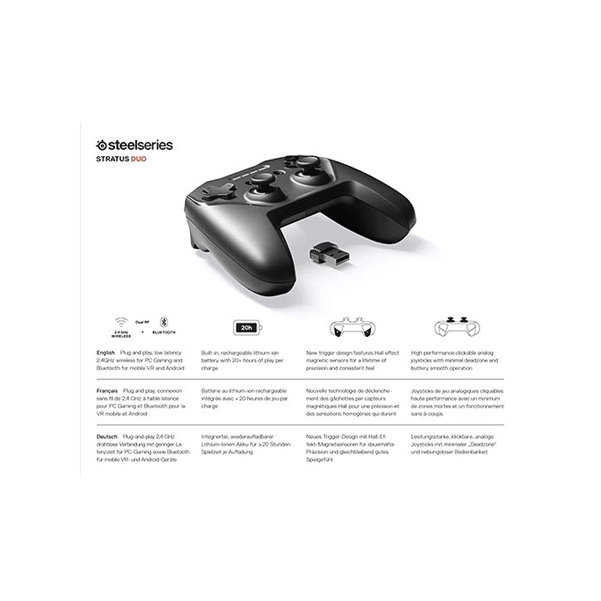 SteelSeries Stratus Duo Wireless Gaming Controller for Android, Windows, and VR (2.4GHz, Bluetooth, USB) - 69075 view 7