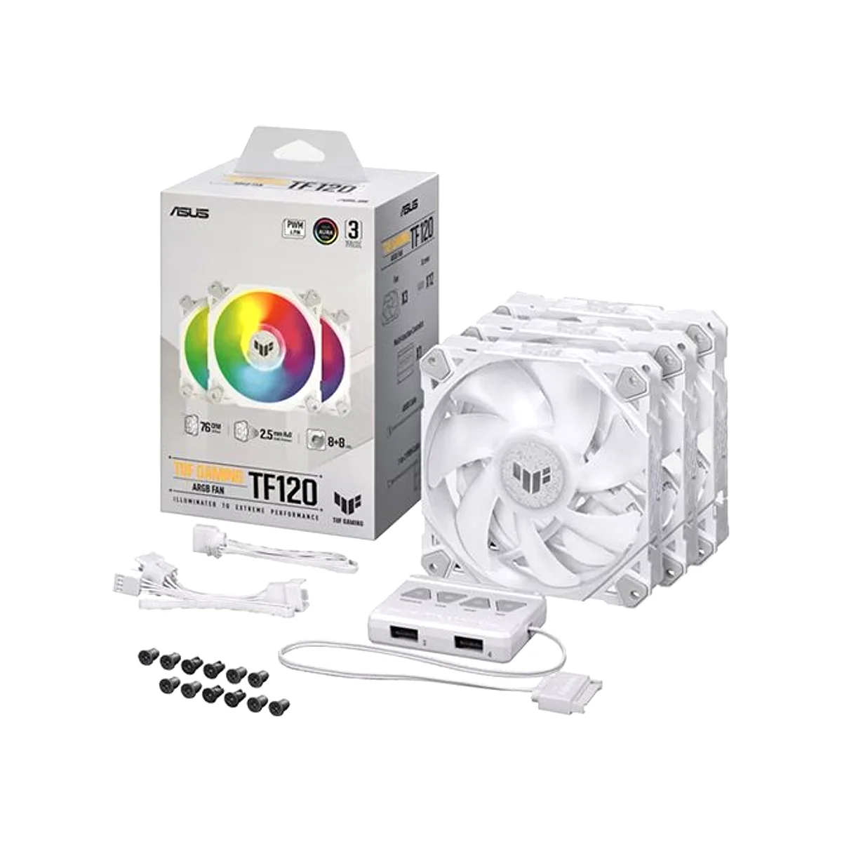 Asus TUF Gaming TF120 ARGB Triple Fan Kit Fan - White - 90DA0033-B09030 view 5