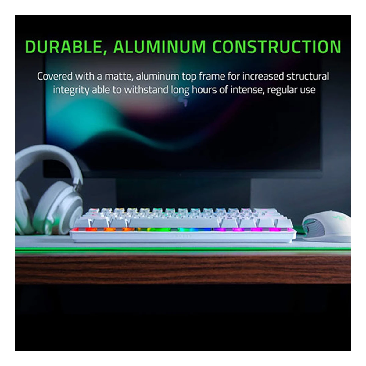 Razer Huntsman Mini 60% Gaming PBT Chroma RGB Keyboard with Clicky Purple Optical Switches - Mercury White | RZ03-03390300-R3M1 view 5