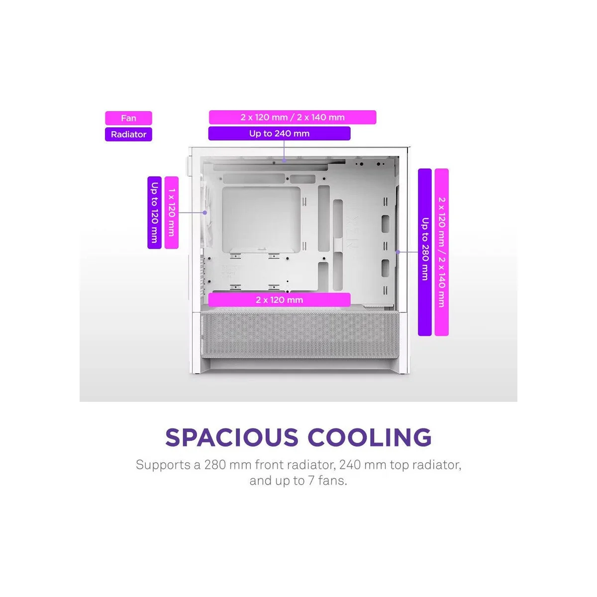 NZXT H3 Flow Micro-ATX Mid Tower Gaming Case – White view 5