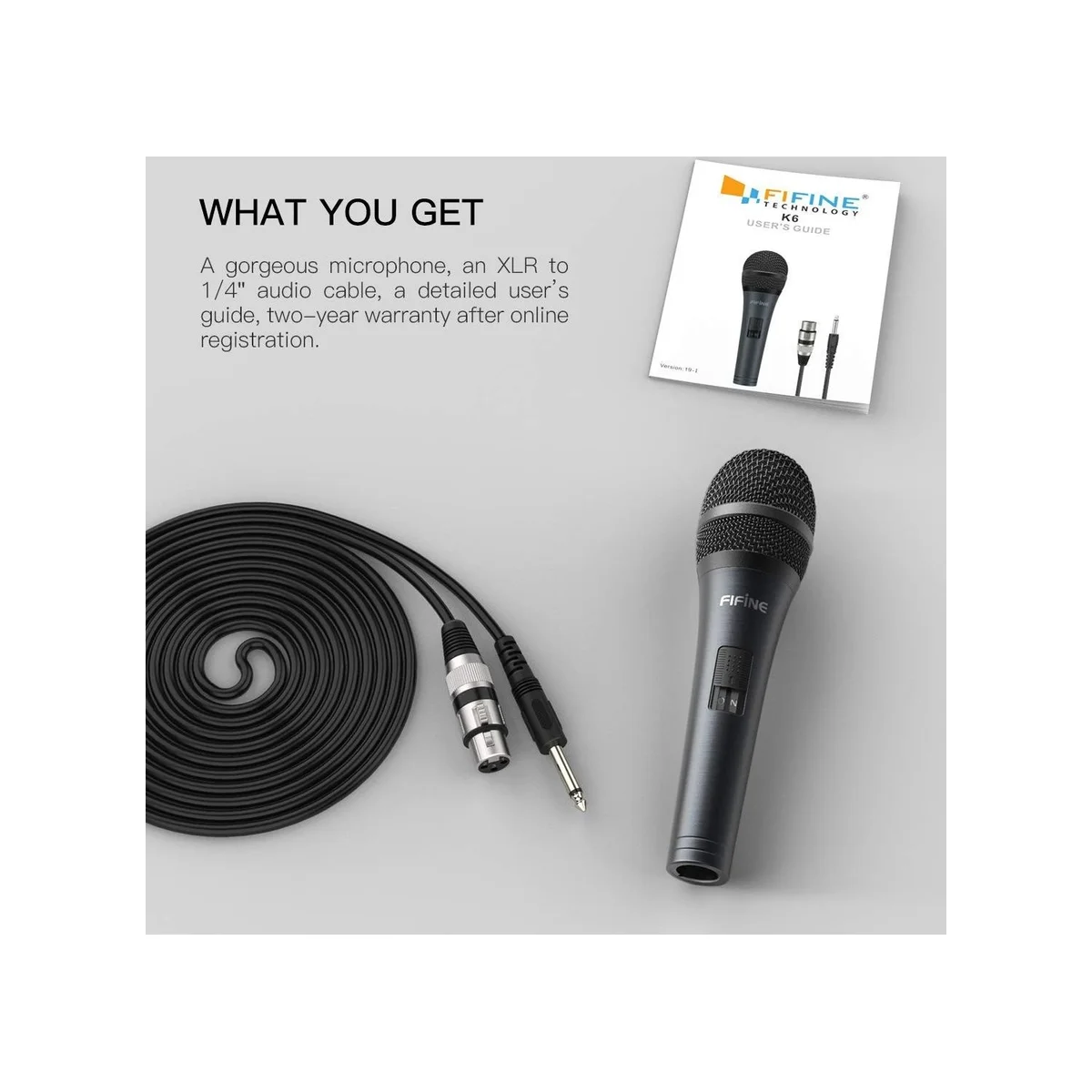 FIFINE Dynamic Vocal Microphone for Speaker (Cardioid, 50-18kHz, -50.6dB) - PRESENTATION-K6 view 2