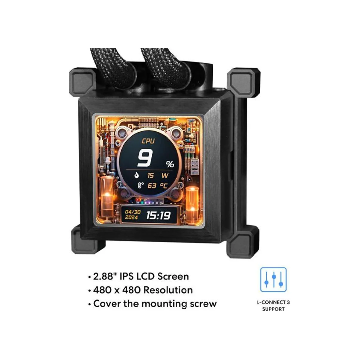LIAN LI HydroShift LCD 360R AIO CPU Cooler - Black (360mm Radiator, 2.88" LCD Display, 3200RPM Pump, 2400RPM Fans) - HSLCD36RB view 3