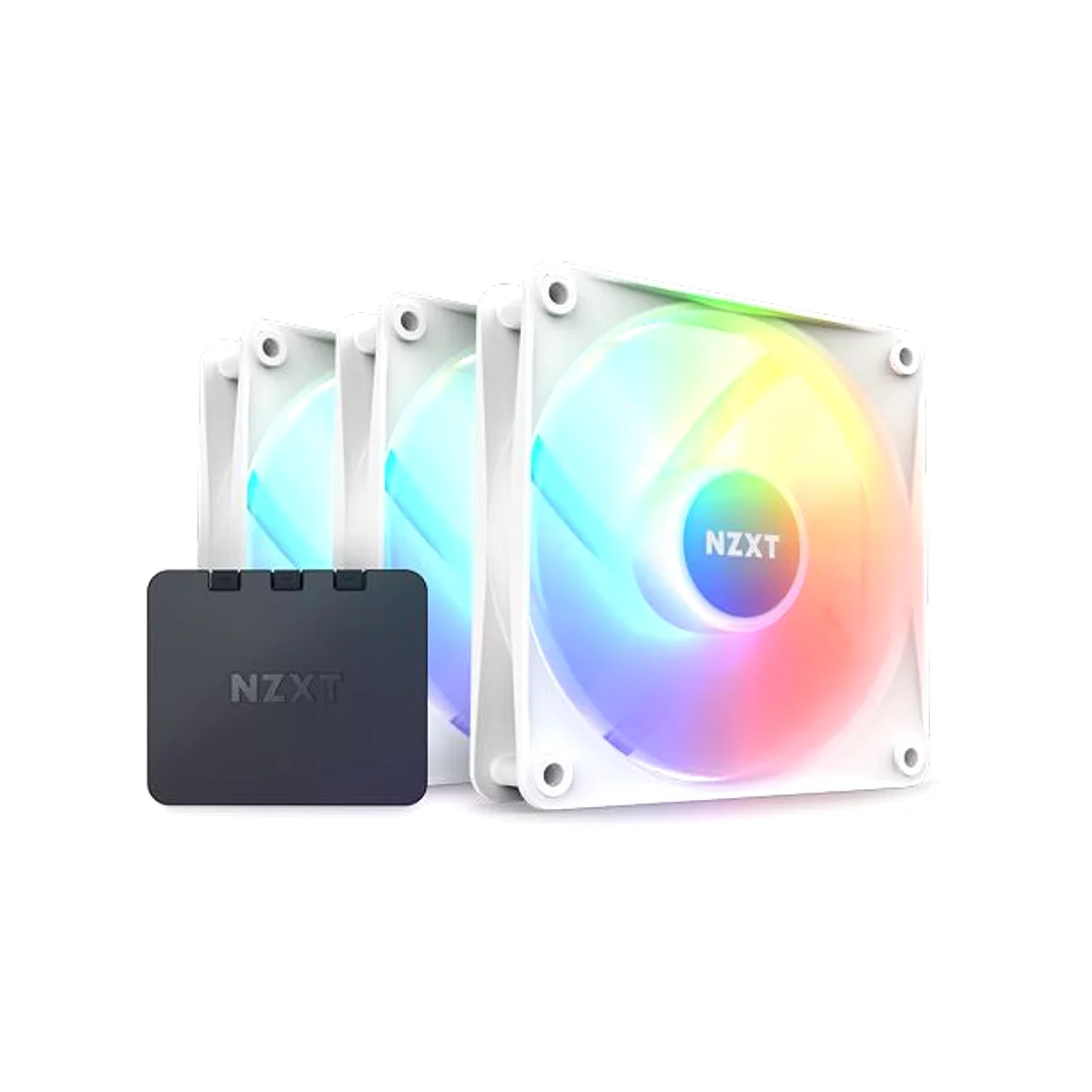 Nzxt F120 RGB Core Triple Pack 3 x 120mm Hub-Mounted RGB Fans & Controller - White - RF-C12TF-W1
