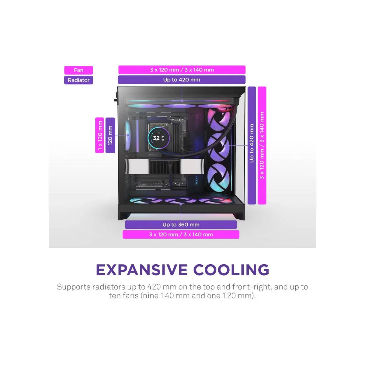 NZXT H9 Flow RGB (2025) Dual-Chamber Mid Tower Case - Black - CM-H92FB-R1 view 4