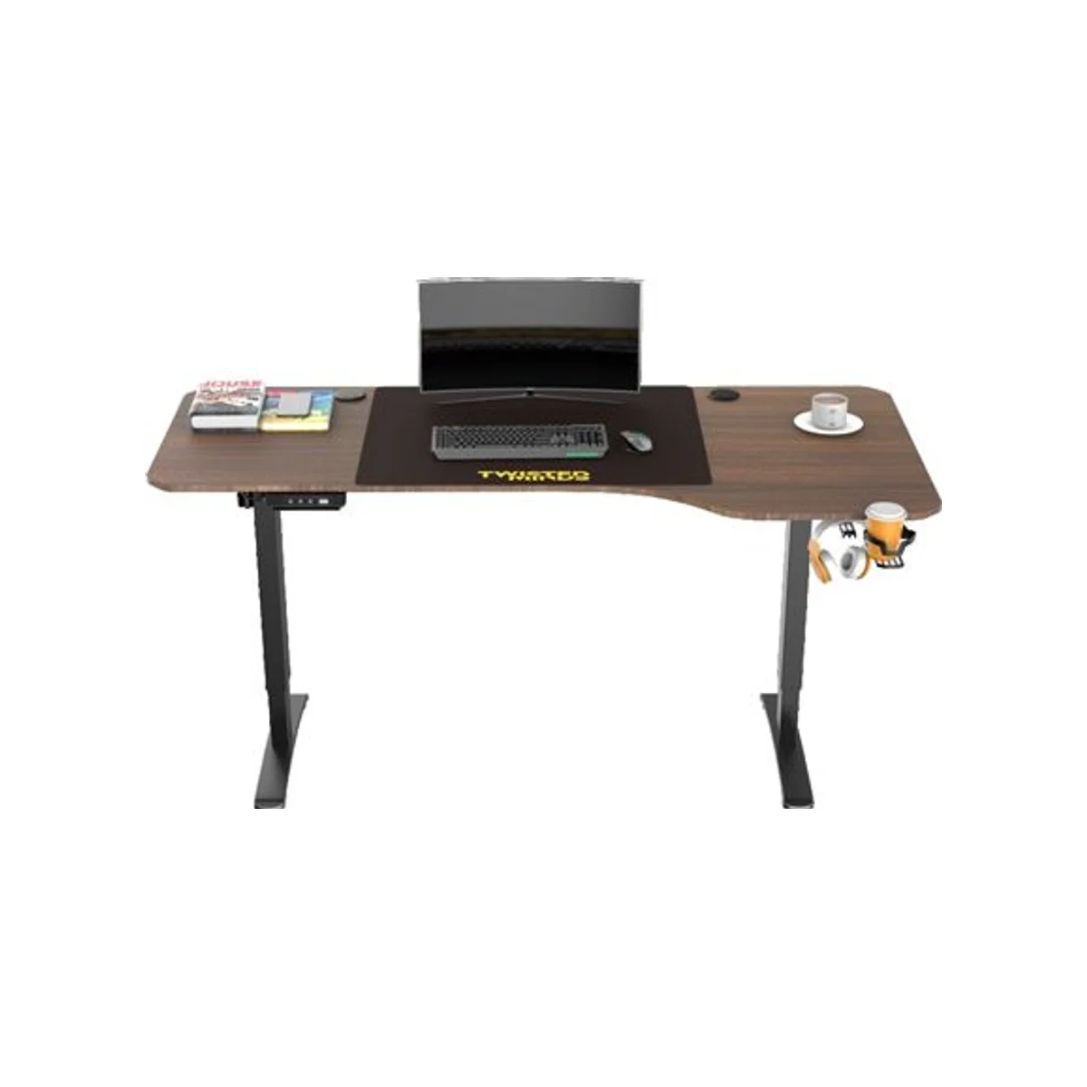 TWISTED MINDS T Shaped Electric Height Adjustable Gaming Desk - Walnut (160cm, Dark Walnut, Electric Height Adjustment, Memory Settings) - TMT-T-9085-R view 2
