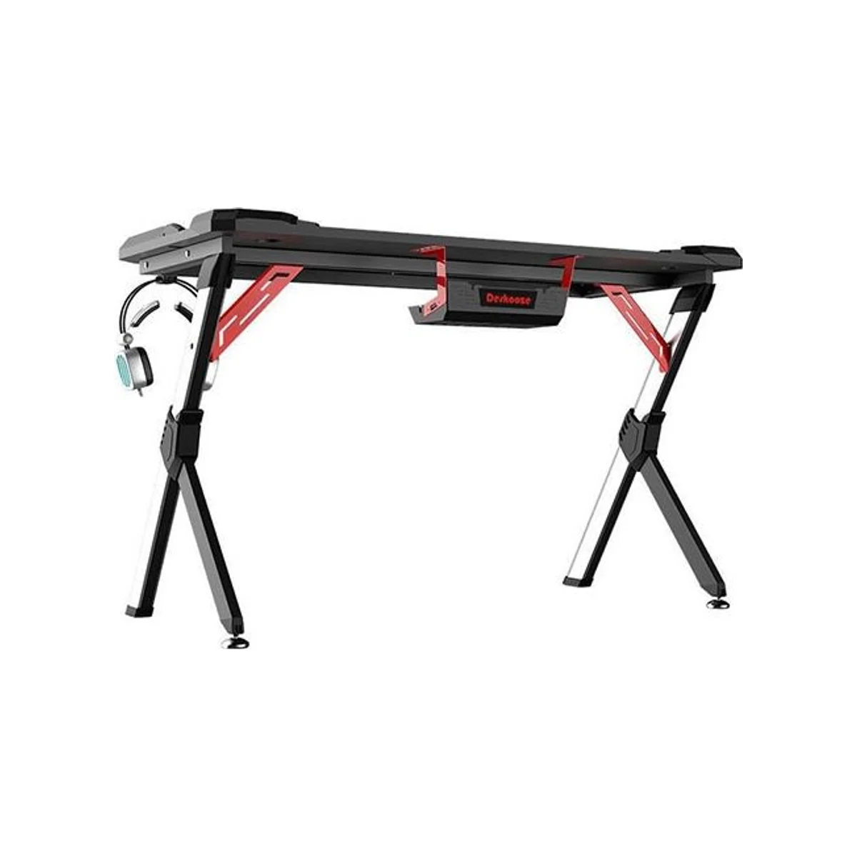 DESKOOZE GT1 Gaming Desk - Black / Red Gaming Desk (RGB Lighting, Headphone Holder, Cup Holder) - Deskooze GT1