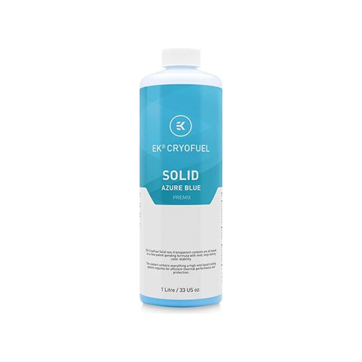 EKWB EK-CryoFuel 1000ml Premix Solid Azure Blue Fluid (UV Reactive, Low Conductivity, Corrosion Protection) - 3831109880357