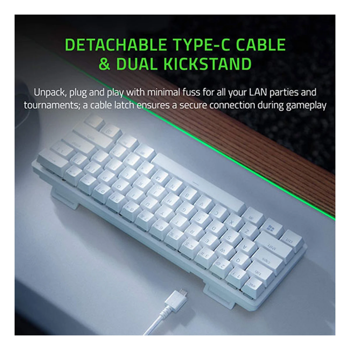 Razer Huntsman Mini 60% Gaming PBT Chroma RGB Keyboard with Clicky Purple Optical Switches - Mercury White | RZ03-03390300-R3M1 view 4