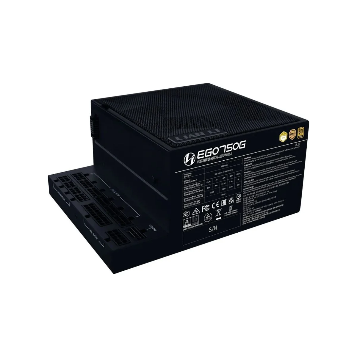 Lian Li EDGE GOLD 750W 80 PLUS Gold Modular ATX Power Supply - Black (750W, ATX 3.1, Fully Modular, 120mm FDB Fan) - EG0750G-B view 2