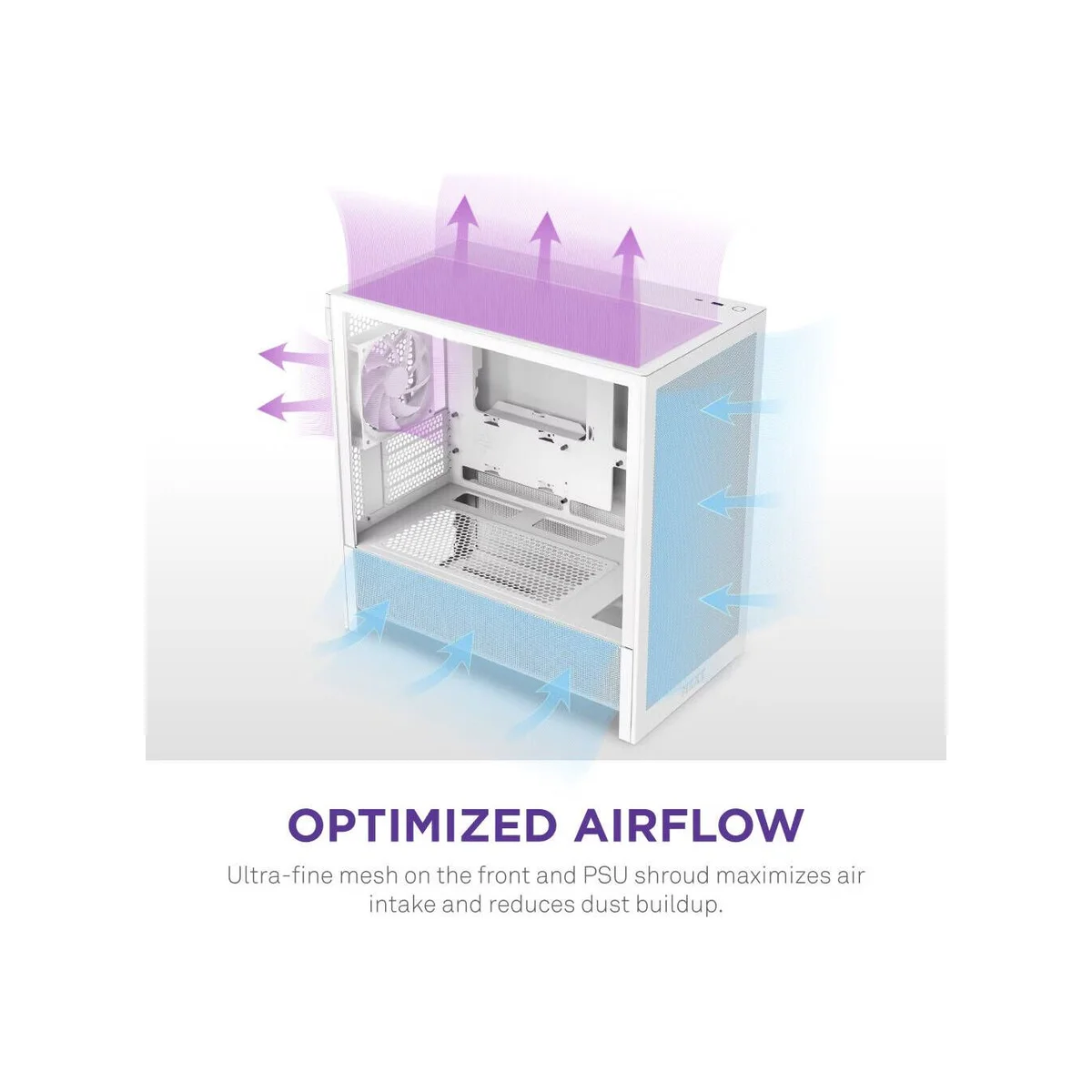NZXT H3 Flow Micro-ATX Mid Tower Gaming Case – White view 4