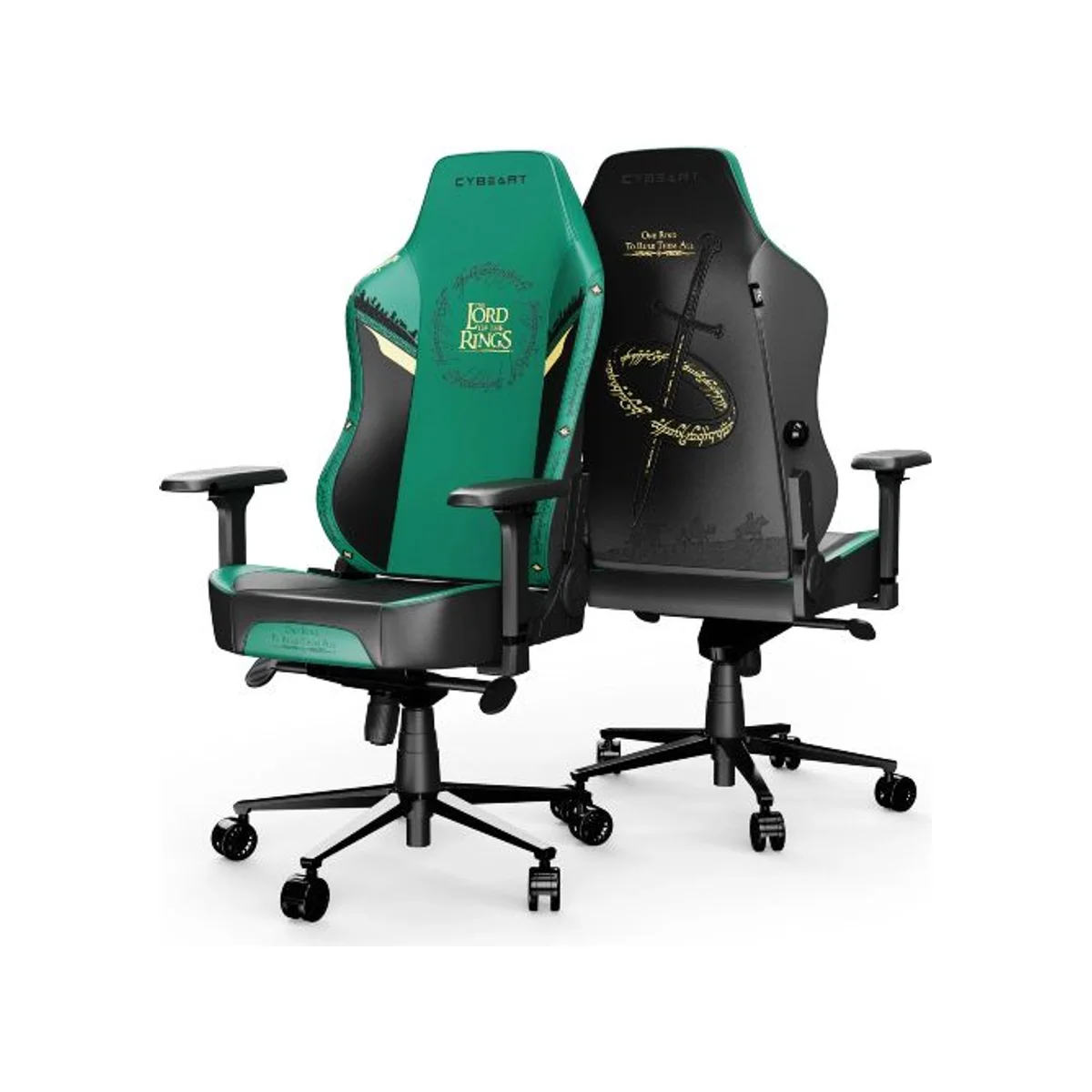 CYBEART Apex Series Lord of the Rings PU Leather Gaming Chair - Green/Black (4D Armrest, Lumbar Support, Memory Foam Pillow) - CYB-LOTR view 4