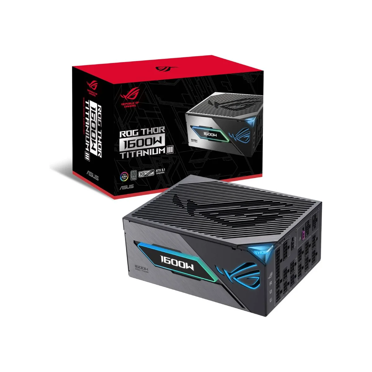 ASUS ROG THOR 1600W Titanium III 80 Plus Titanium ATX 3.1 Power Supply (Black, 1600W, ATX 3.1, 80+ Titanium) - 90YE00V1-B0NA00