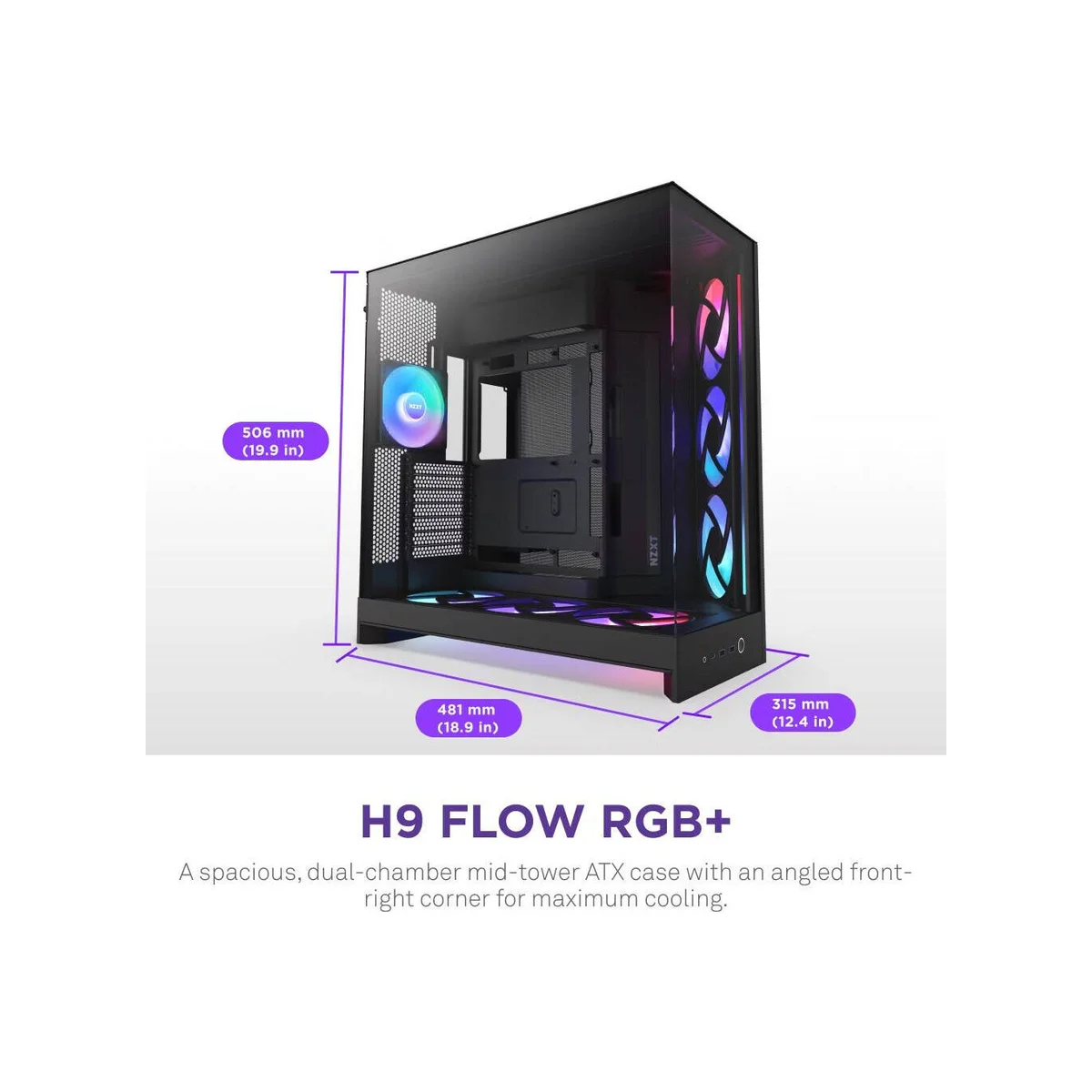 NZXT H9 Flow RGB+ ATX Mid Tower Gaming Case – Black - CM-H92FB-P1 view 3