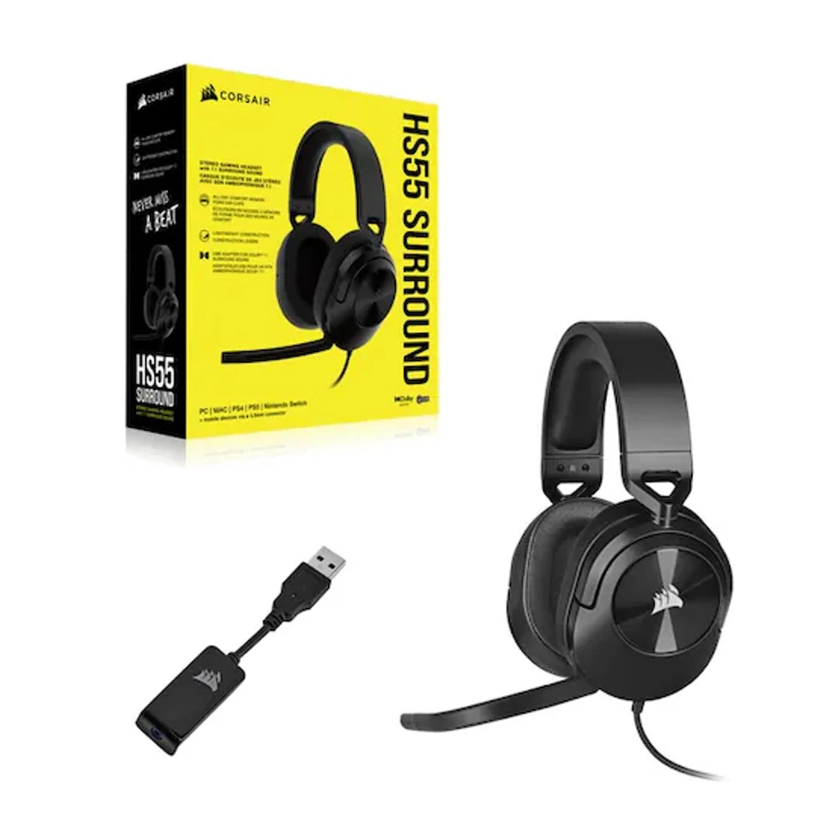 Corsair HS55 SURROUND Wired Gaming Headset - Carbon | CA-9011265-NA view 2