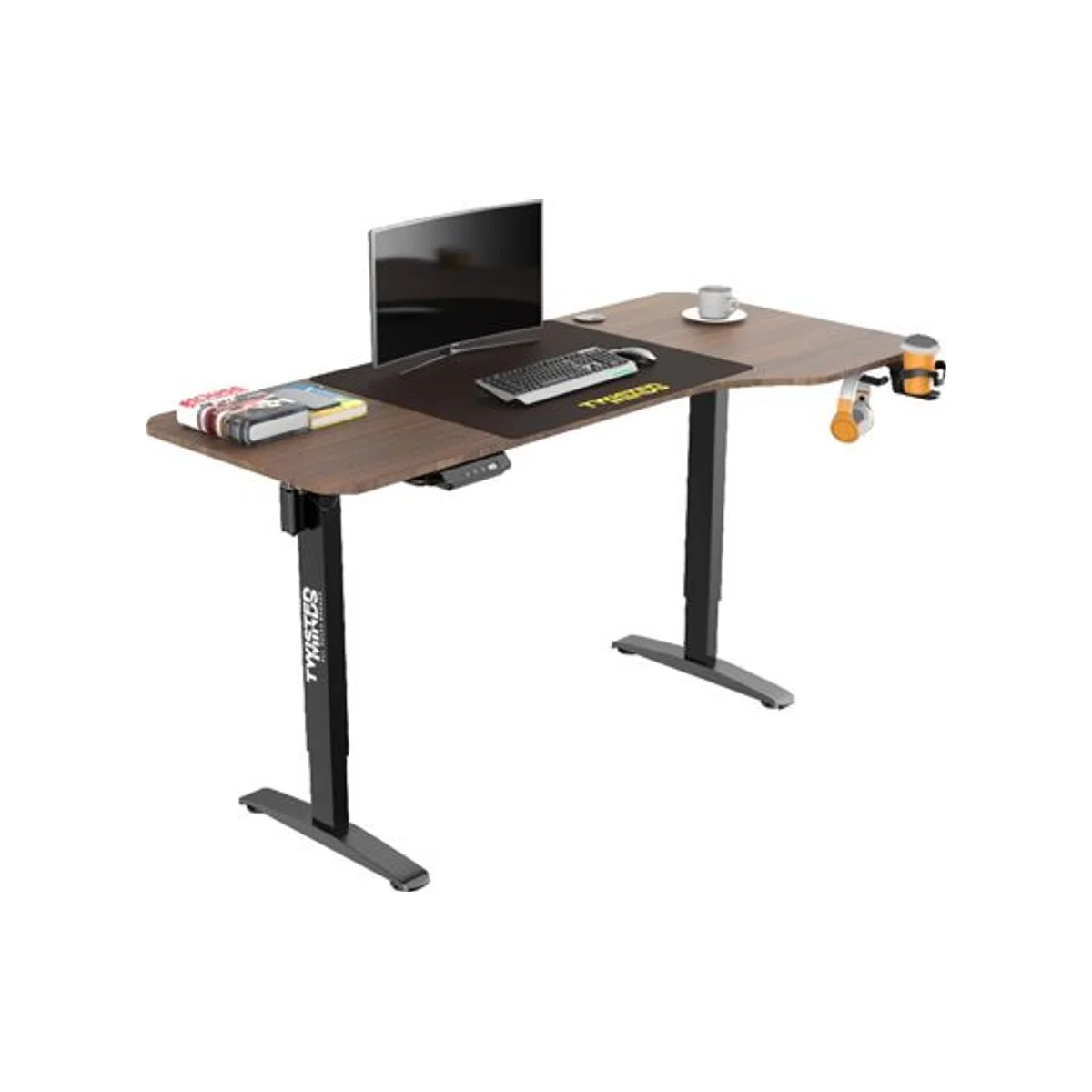 TWISTED MINDS T Shaped Electric Height Adjustable Gaming Desk - Walnut (160cm, Dark Walnut, Electric Height Adjustment, Memory Settings) - TMT-T-9085-R