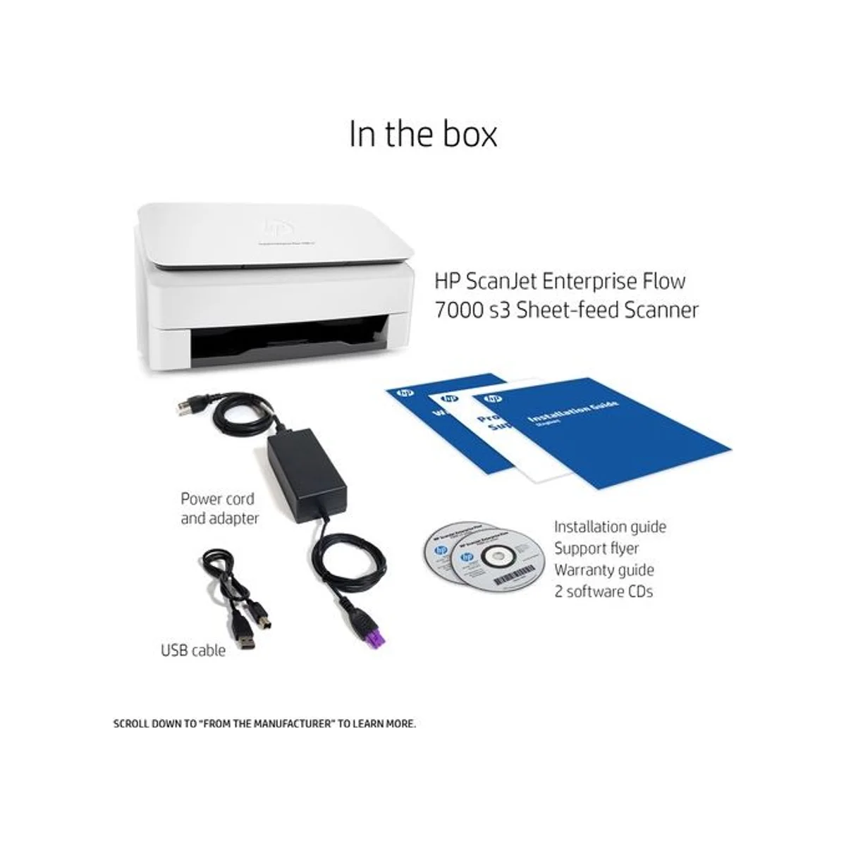 HP Scanjet Enterprise Flow 7000 s3 Sheet-Feed Document Scanner (White) (Key Specs: White, 75 ppm, 600 dpi, 8.5" x 122") - L2757A view 8
