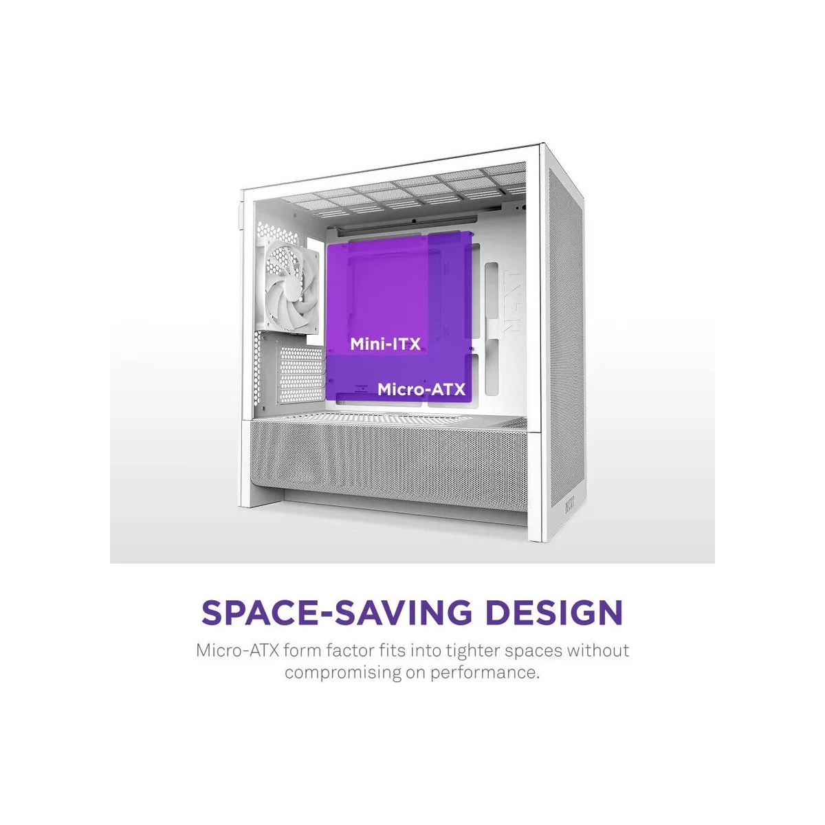 NZXT H3 Flow Micro-ATX Mid Tower Gaming Case – White view 2
