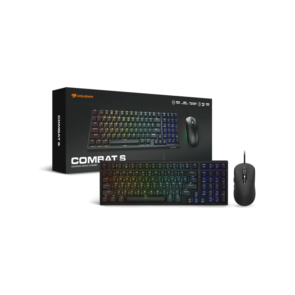 COUGAR COMBAT S RGB Keyboard and Mouse Combo - Black (PBT Keycaps, Mechanical Switches, 6200 DPI) - 37CTSM1MB.0002