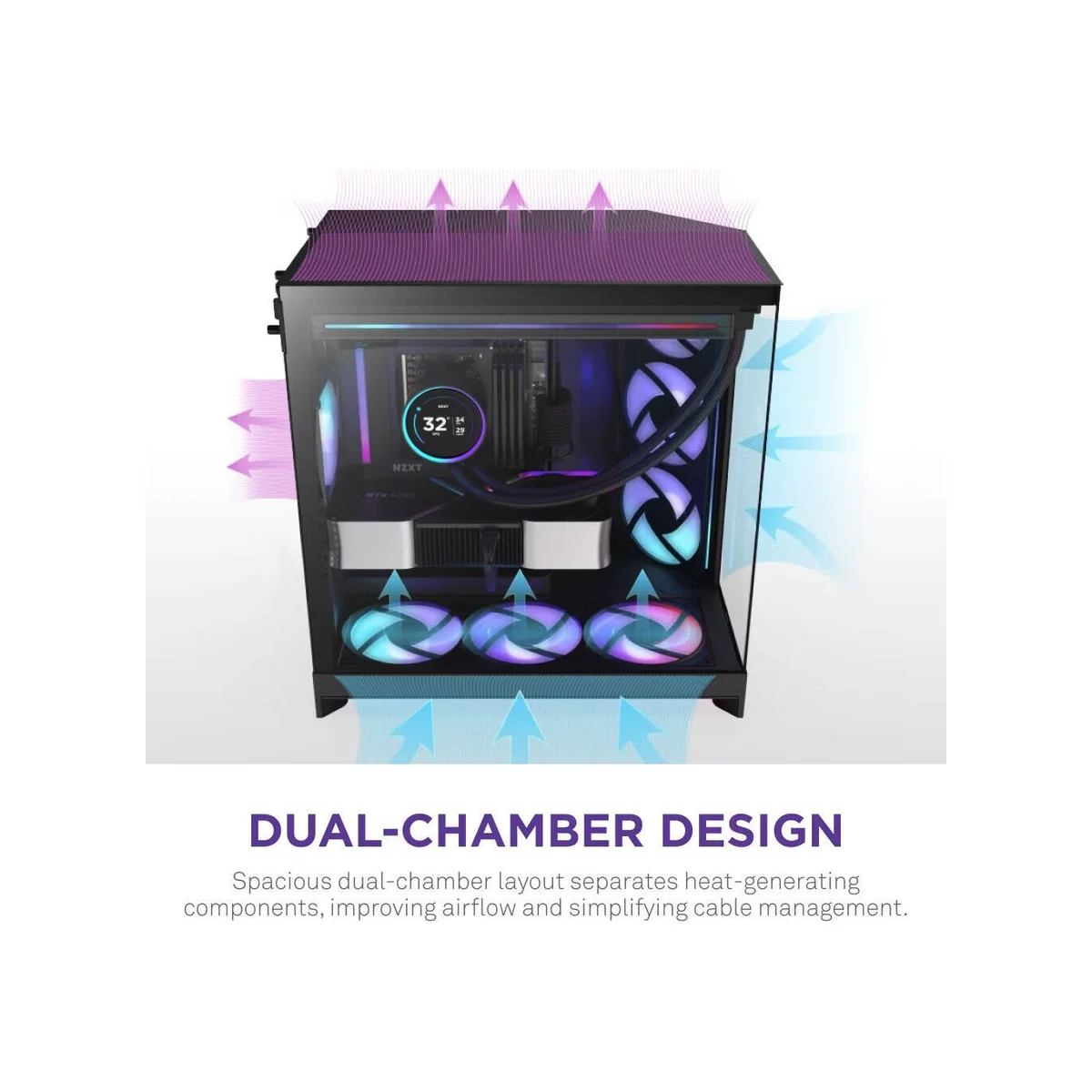 NZXT H9 Flow RGB (2025) Dual-Chamber Mid Tower Case - Black - CM-H92FB-R1 view 6