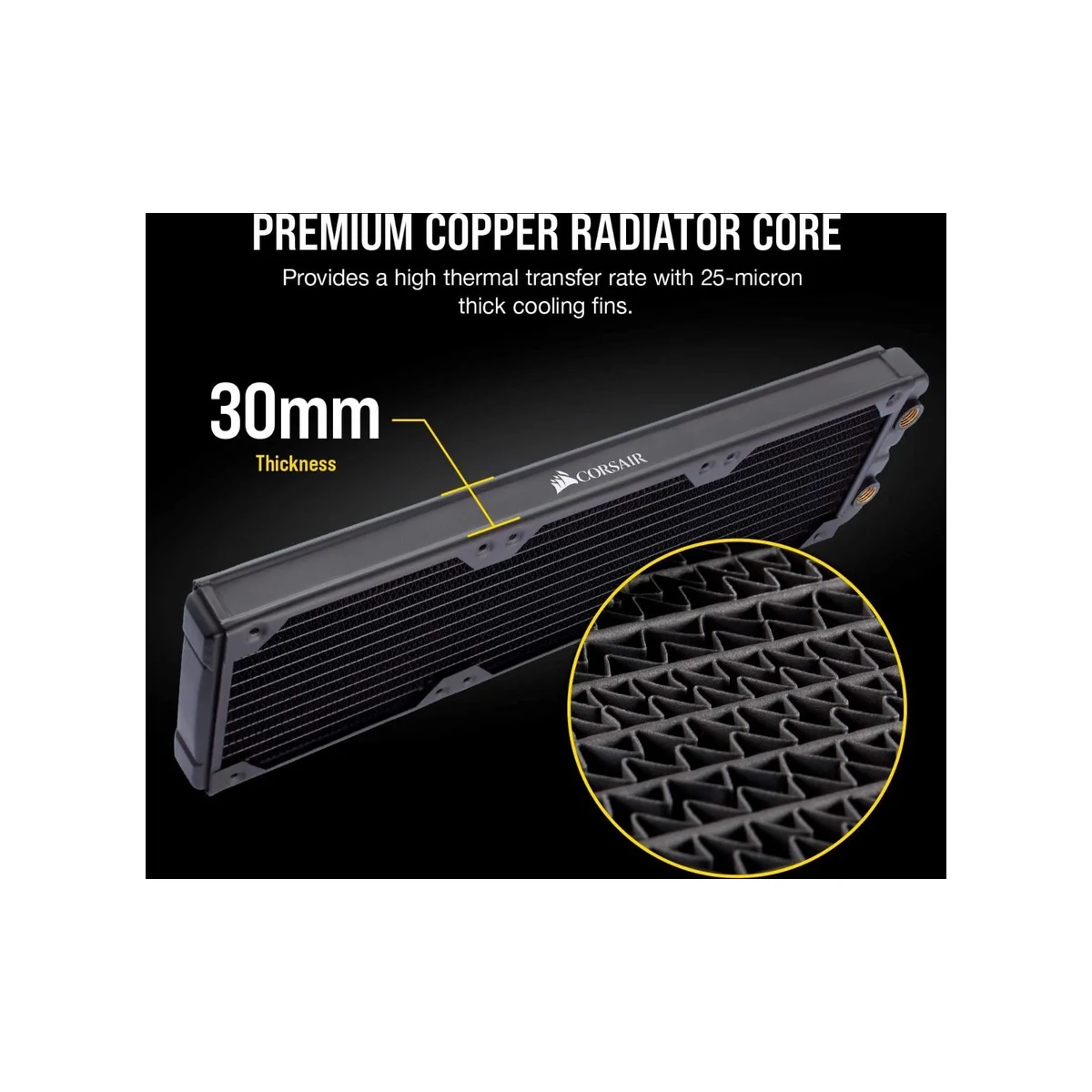 Corsair Hydro X XR5 360mm Water Cooling Radiator (Black, 30mm Thickness, 16 FPI, G1/4'' Ports) - CX-9030003-WW view 3