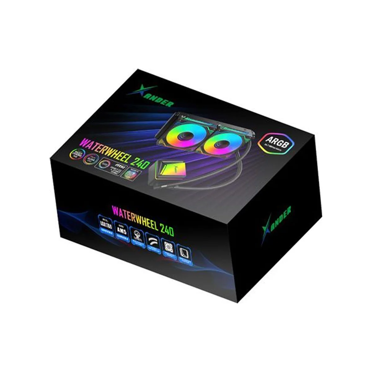 XANDER Waterwheel 240 ARGB LCD CPU Liquid Cooler - Black (120mm PWM ARGB Fans, LCD Pump Head, 277mm Radiator) - WL20283 view 2