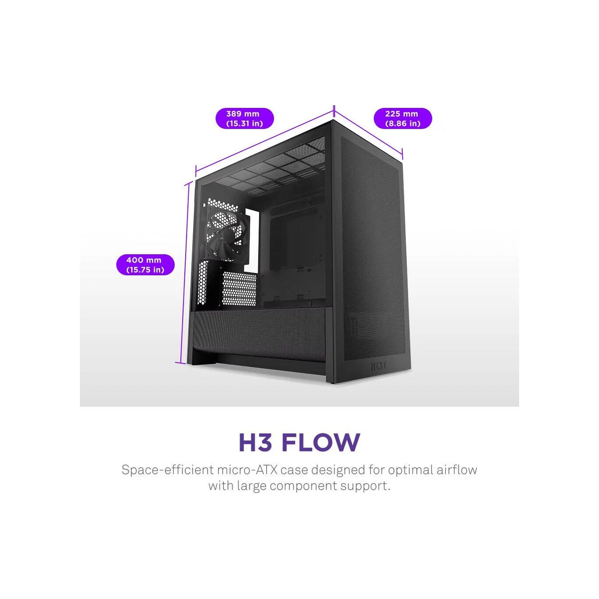 NZXT H3 Flow (2025) Micro-ATX Mid Tower Case - All Black - CC-H31FB-01 view 6
