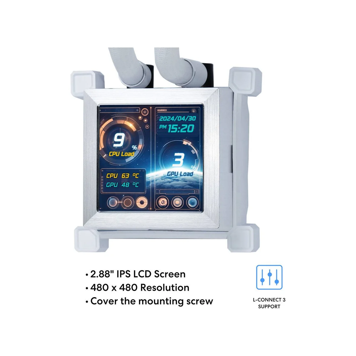 LIAN LI HydroShift LCD 360S 360mm AIO Liquid CPU Cooler - White (360mm Radiator, 3800 RPM Pump, 2.88" IPS LCD) - G89.GHSLCD36SW.00 view 2