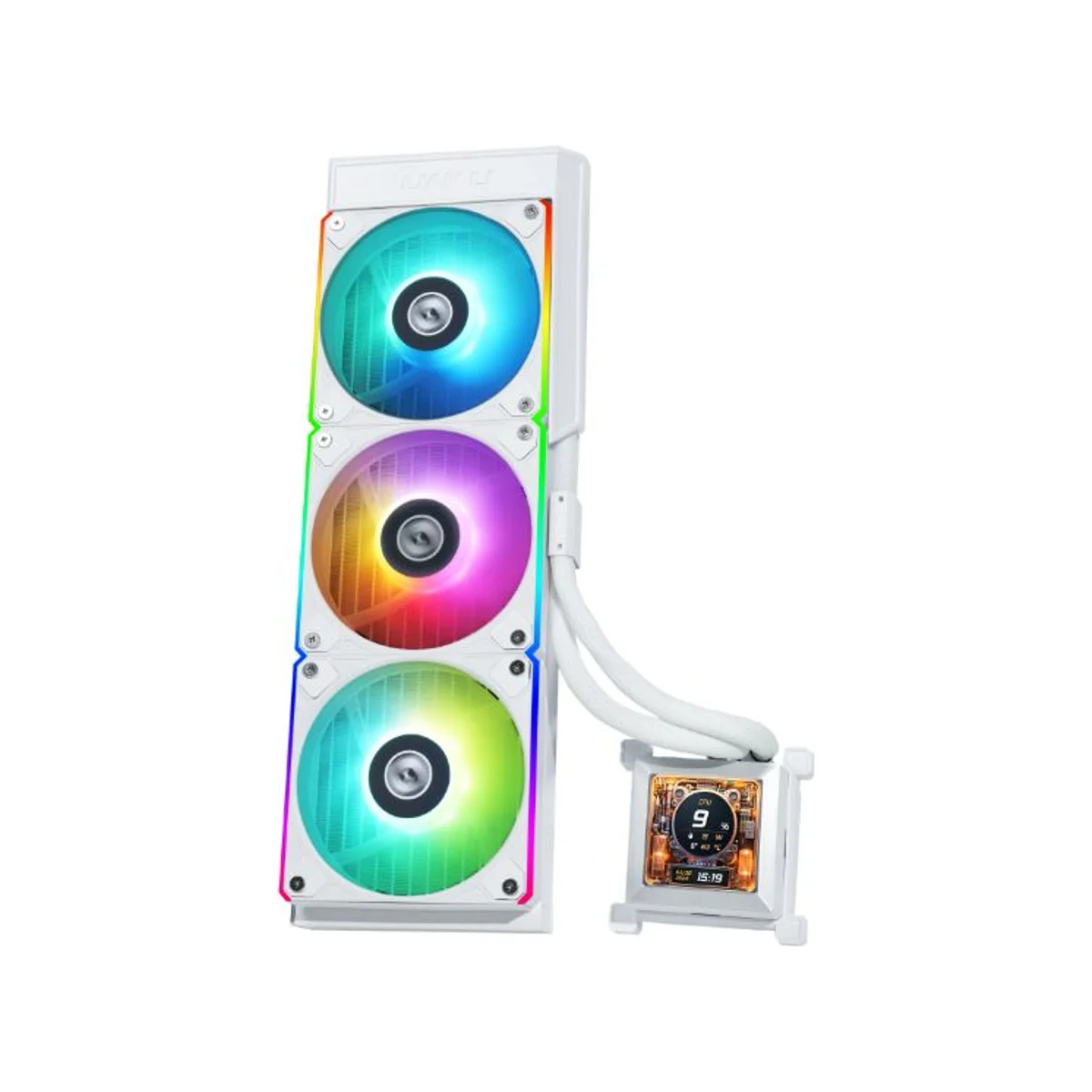 Lian Li Hydroshift LCD 360R AIO CPU Cooler - White (360mm Radiator, 2.88" LCD, 2400 RPM Fans) - HSLCD36RW
