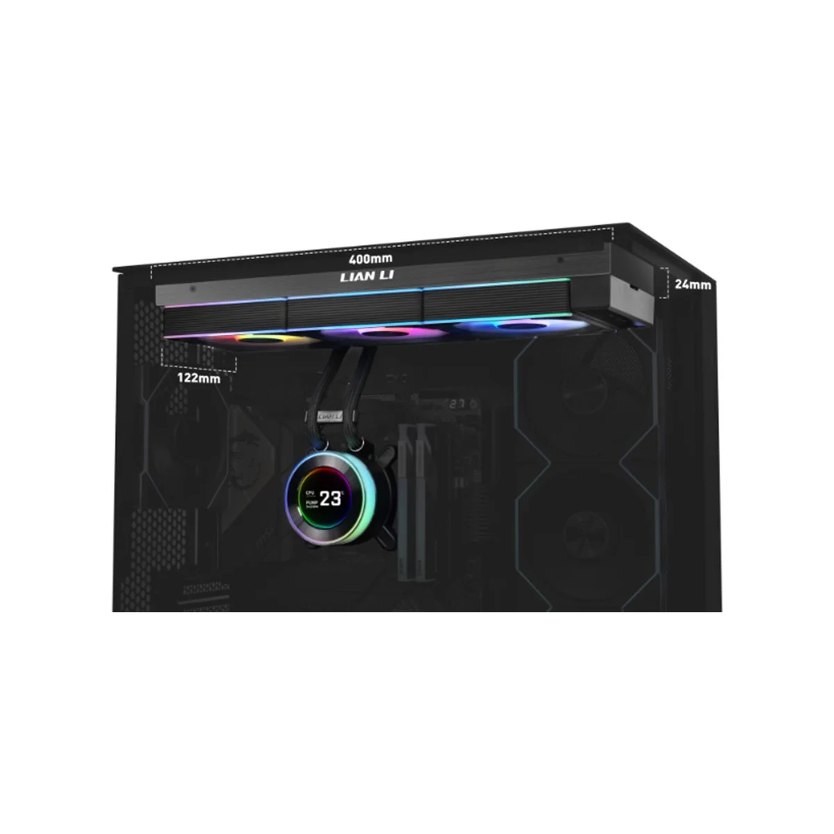 LIAN LI HydroShift II LCD-C 360R ARGB 360mm AIO Liquid CPU Cooler - Black - G89.GHS2LCD36RB.00 view 3
