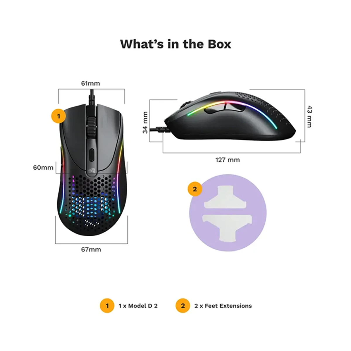 Glorious Model D 2 Wired RGB Gaming Mouse - Matte Black (26,000 DPI, 1000Hz Polling, 6 Buttons) - GLO-MS-DV2-MB view 2