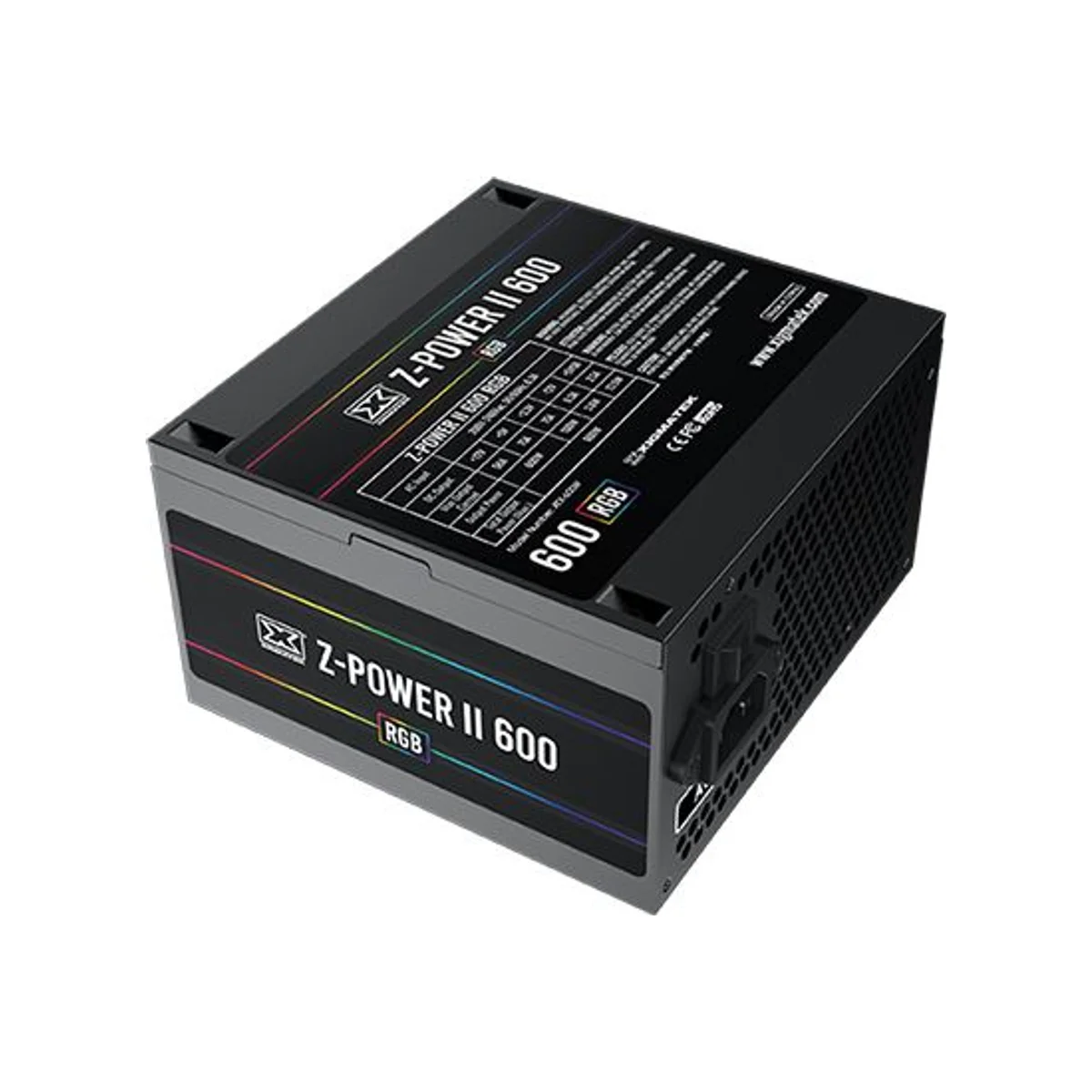 XIGMATEK Z-POWER II RGB 600W Power Supply - Black (120mm RGB Fan, Single Rail, APFC, Compact) - EN42812 view 4
