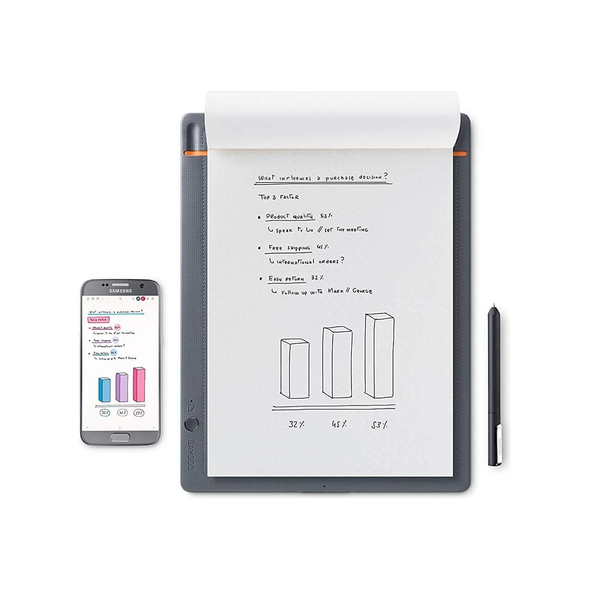 Wacom Bamboo Slate Smartpad - Large | Medium Grey with Orange Accent | A4/Letter Size - CDS-810S view 2