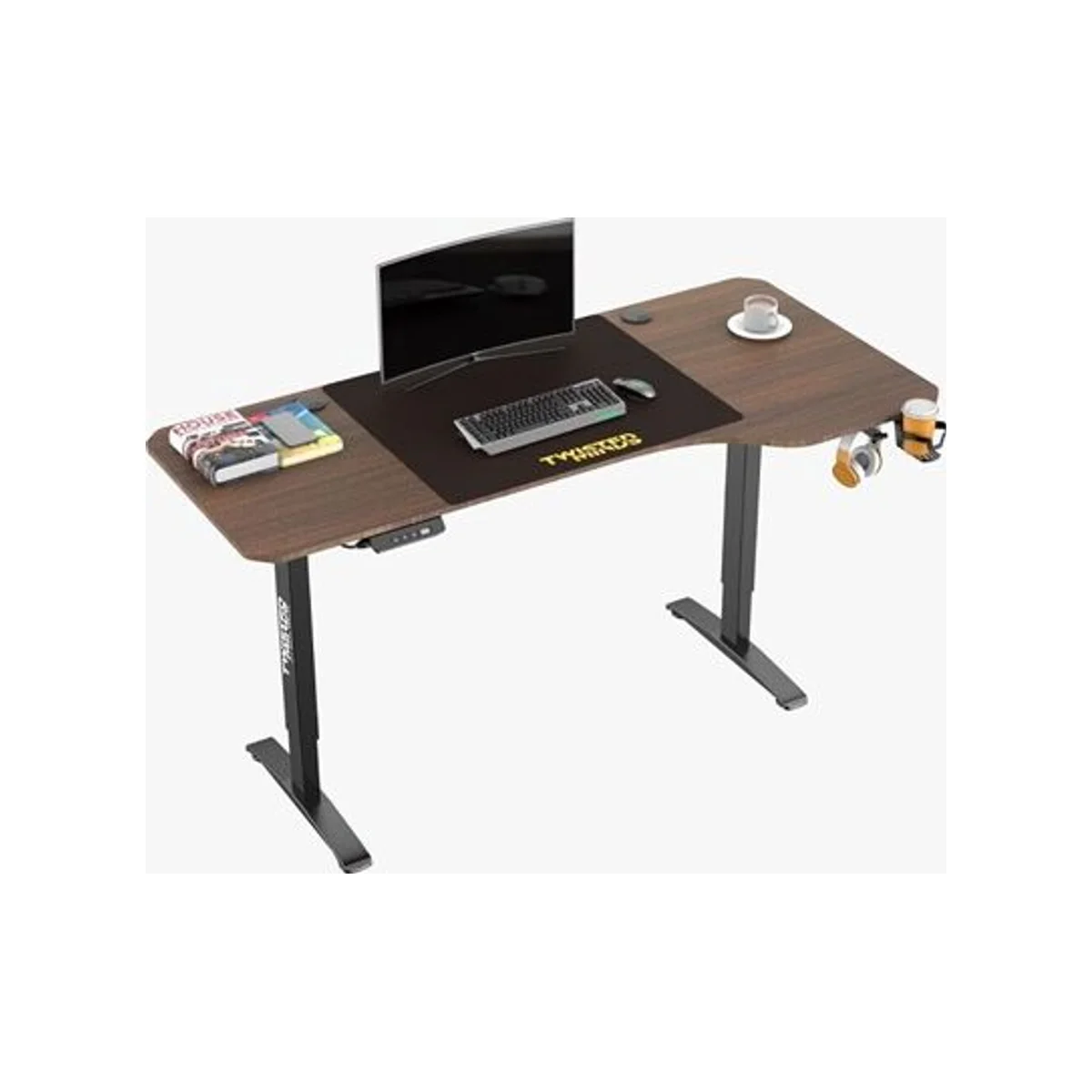 TWISTED MINDS T Shaped Electric Height Adjustable Gaming Desk - Walnut (160cm, Dark Walnut, Electric Height Adjustment, Memory Settings) - TMT-T-9085-R view 3
