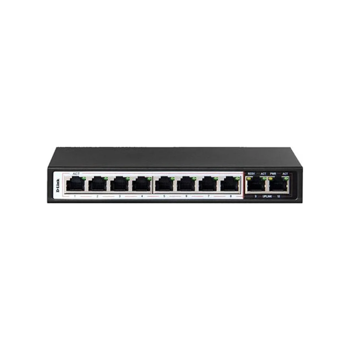 D-Link DES-F1010P-E 10-Port Unmanaged PoE Fast Ethernet Switch (8 PoE Ports, 2 Uplink Ports)