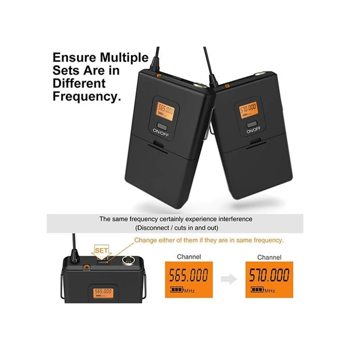 FIFINE 20-Channel UHF Wireless Lavalier Lapel Microphone System with Bodypack Transmitter & Portable Receiver (Black) - K037 view 3