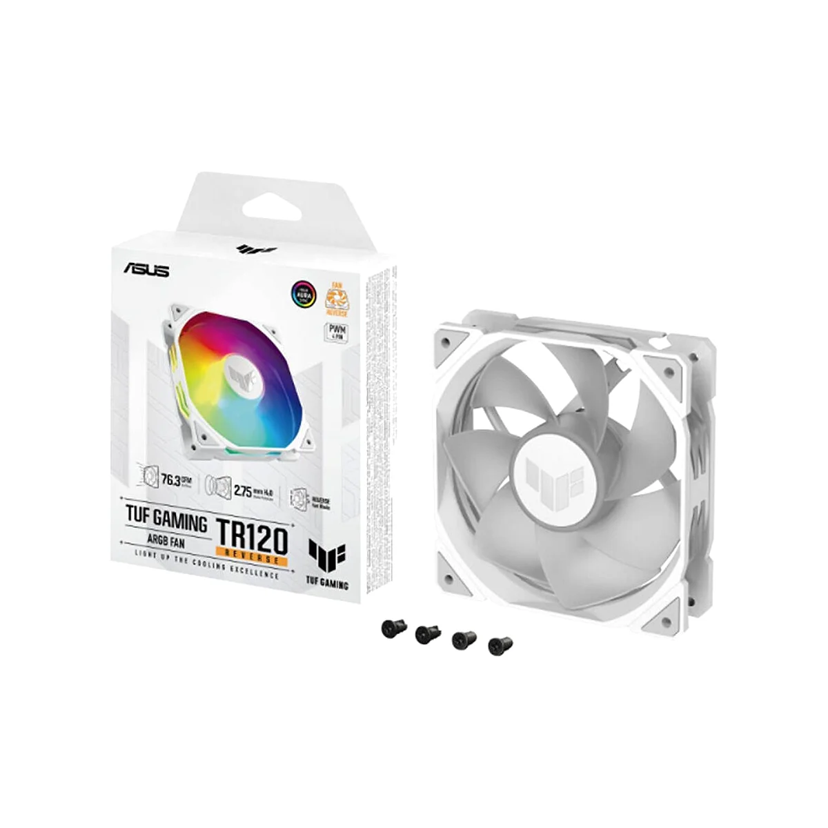 ASUS TUF Gaming TR120 ARGB Reverse Blade Single Case Fan - White - 90DA00D3-B09000